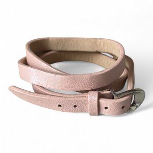 Coach Light Pink Genuine Leather dainty Belt Buckle Wrap Bracelet silver tone